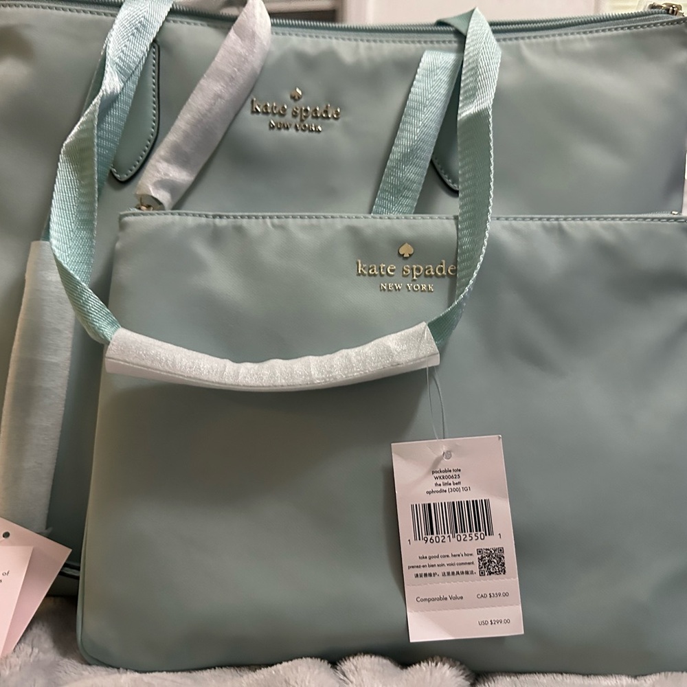 kate spade Blue Tote Bag with Smooth Material and Clean Design